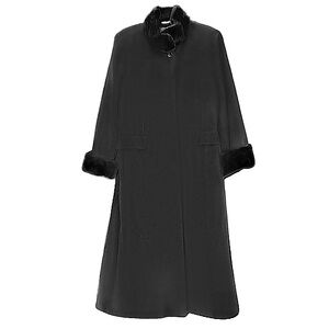 🧥❄️ ALBERT NIPON Vintage 80s Cashmere Blend Black Overcoat | Faux Fur Trim Sz 10